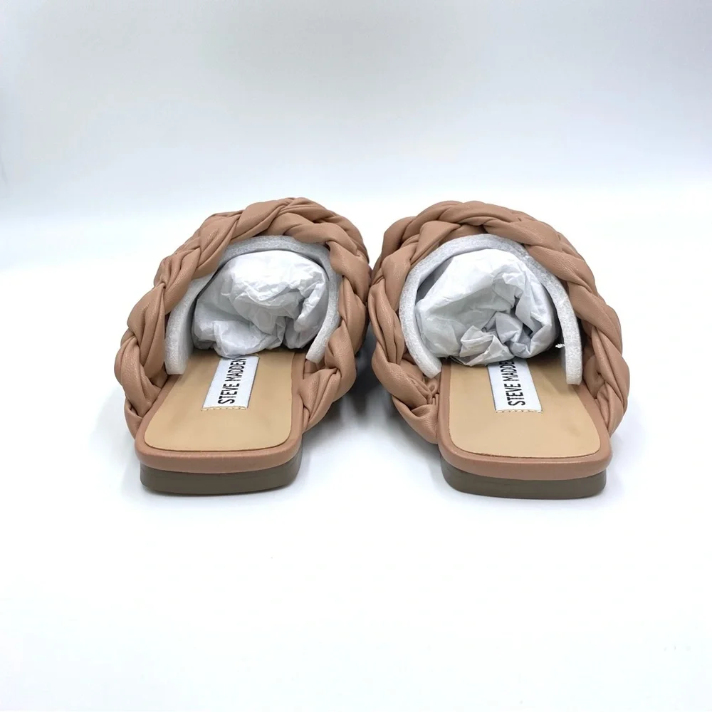 Steve Madden Womens Size 5.5 Nude Chunky Braided Woven‎ Flats Sandals Shoes